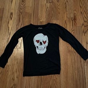 Chaser Charcoal Gray Skull with Heart eyes long sleeve